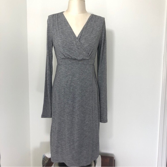 Athleta Dress Womens Small Gray Heathered Wrap It Up Long Sleeve Knit Surplice - Picture 13 of 16